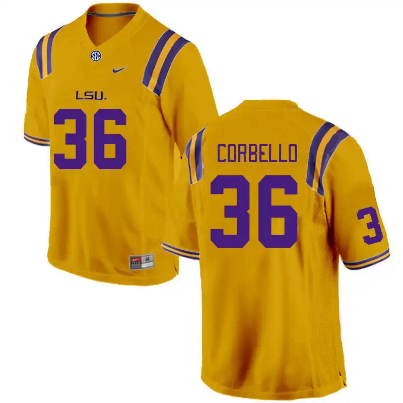 Men's LSU Tigers Aidan Corbello #36 Gold NCAA Football Jersey